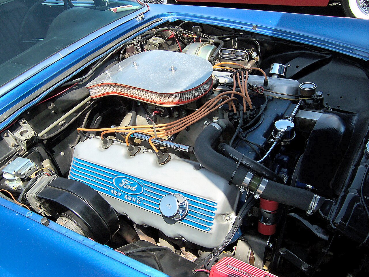 Ford 427 SOHC Cammer montert i en Thunderbird.