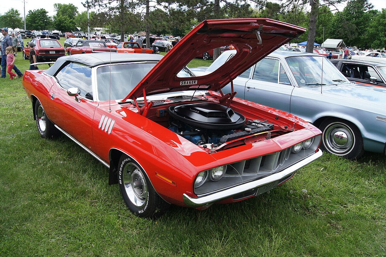 1971 Plymouth ’Cuda Convertible – karosseriet er riktig, Hemi-utstyr på fotoet er ikke verifisert.